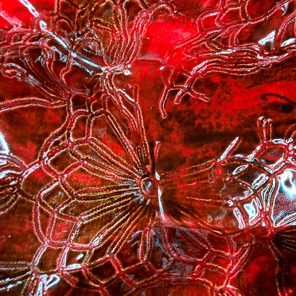 Studio Pottery Art Tray Thrown Clay Bowl Contemporary Artisan Decor Red Glaze